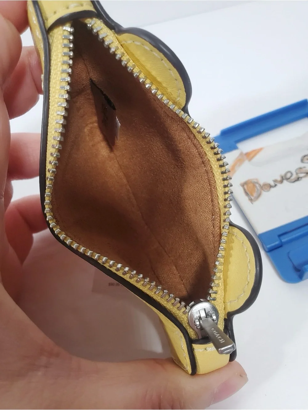 Coach Taxi Bag Charm Card Case Pouch Wallet in Silver/Yellow Smooth Leather NWT